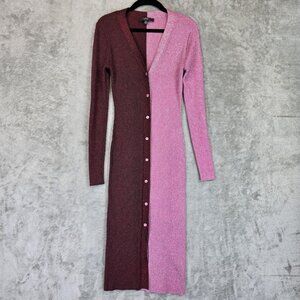 Lulus Dress Womens XS Pink Burgundy Colorblock Metallic Button Up Knit CD178BLK